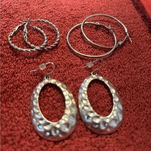 Elegant Silver Hoop and Drop Earrings Set